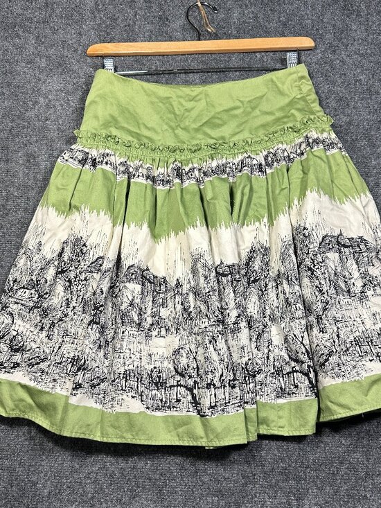 Anthropologie Dresses & Skirts - Anthropologie Odille Skirt Womens 4 Green Print Cotton Side Zipper Lined
